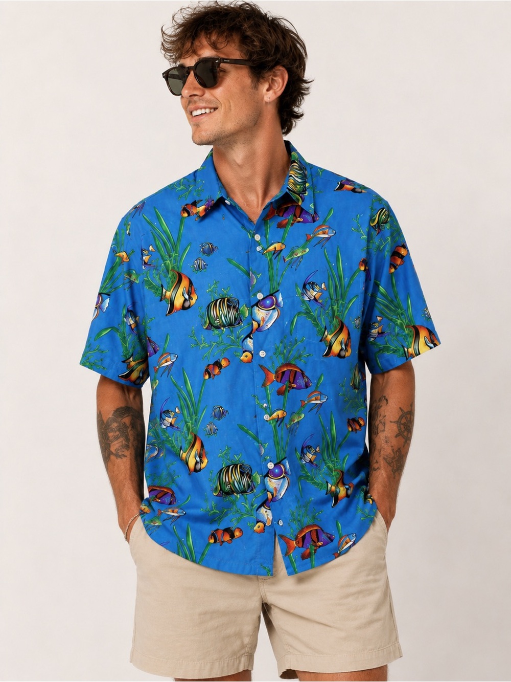 Vintage Patiowear Tropical Fish Hawaiian Shirt Men’s Large Resort Vacation Wear